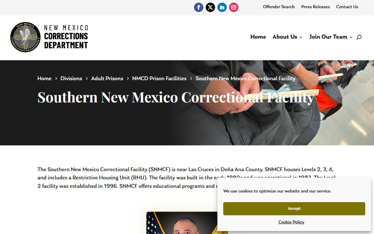 Southern New Mexico Correctional Facility official NMCD page screenshot